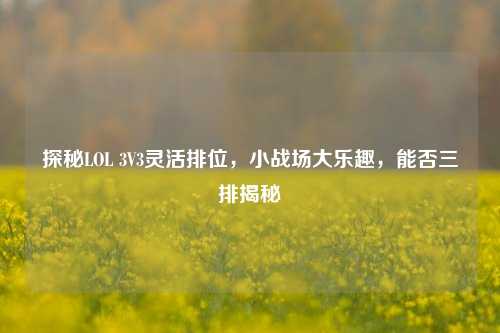 探秘LOL 3V3灵活排位，小战场大乐趣，能否三排揭秘