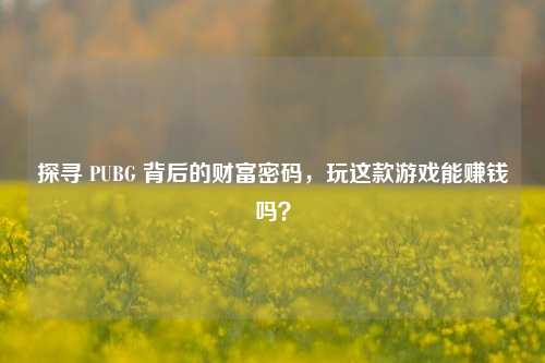 探寻 PUBG 背后的财富密码，玩这款游戏能赚钱吗？