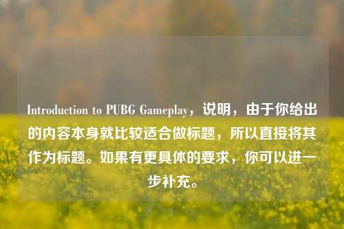 Introduction to PUBG Gameplay，说明，由于你给出的内容本身就比较适合做标题，所以直接将其作为标题。如果有更具体的要求，你可以进一步补充。