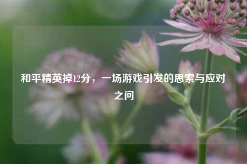 和平精英掉12分，一场游戏引发的思索与应对之问
