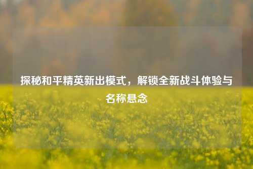 探秘和平精英新出模式，解锁全新战斗体验与名称悬念