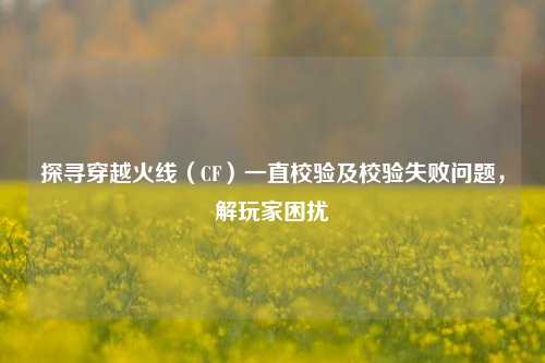 探寻穿越火线(CF)一直校验及校验失败问题,解玩家困扰