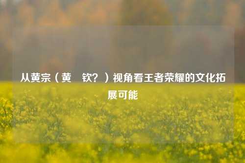 从黄宗(黄垚钦?)视角看王者荣耀的文化拓展可能