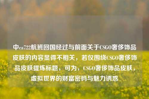 中ca722航班回国经过与前面关于CSGO奢侈饰品皮肤的内容显得不相关,若仅围绕CSGO奢侈饰品皮肤提炼标题,可为,CSGO奢侈饰品皮肤,虚拟世界的财富密码与魅力诱惑