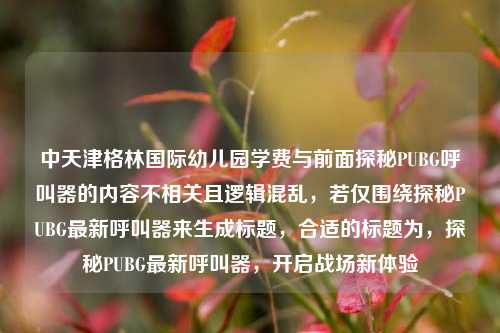 中天津格林国际幼儿园学费与前面探秘PUBG呼叫器的内容不相关且逻辑混乱,若仅围绕探秘PUBG最新呼叫器来生成标题,合适的标题为,探秘PUBG最新呼叫器,开启战场新体验