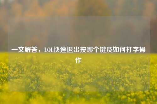 一文解答,LOL快速退出按哪个键及如何打字操作