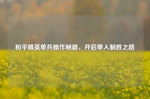 和平精英单兵操作秘籍,开启单人制胜之路