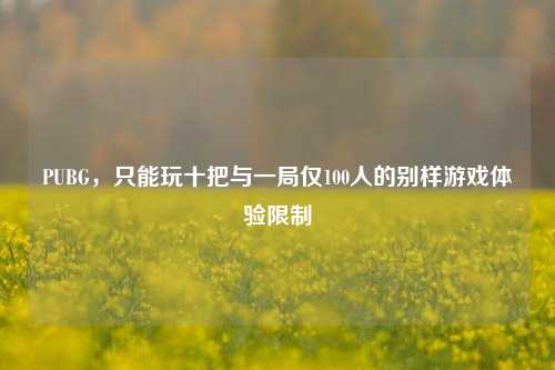 PUBG,只能玩十把与一局仅100人的别样游戏体验限制