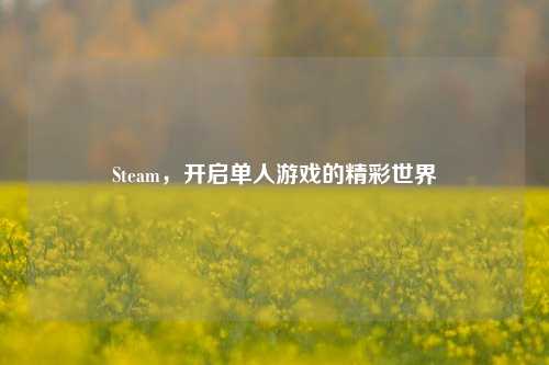 Steam，开启单人游戏的精彩世界
