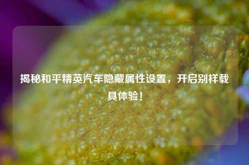揭秘和平精英汽车隐藏属性设置,开启别样载具体验!