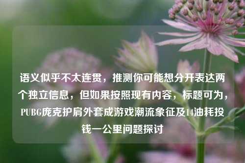 语义似乎不太连贯,推测你可能想分开表达两个独立信息,但如果按照现有内容,标题可为,PUBG庞克护肩外套成游戏潮流象征及14油耗投钱一公里问题探讨