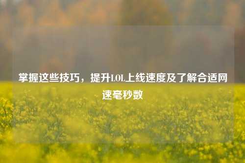 掌握这些技巧,提升LOL上线速度及了解合适网速毫秒数