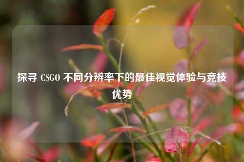 探寻 CSGO 不同分辨率下的最佳视觉体验与竞技优势