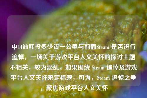中14油耗投多少钱一公里与前面Steam 是否进行追悼,一场关于游戏平台人文关怀的探讨主题不相关,较为混乱。如果围绕 Steam 追悼及游戏平台人文关怀来定标题,可为,Steam 追悼之争,聚焦游戏平台人文关怀