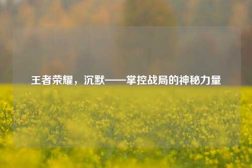 王者荣耀,沉默——掌控战局的神秘力量