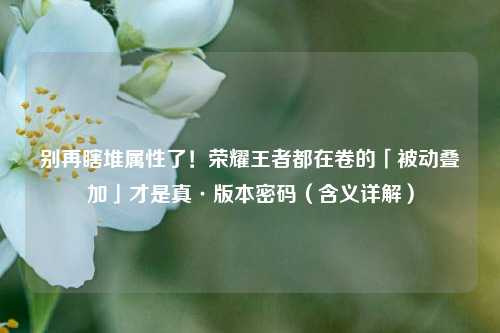 别再瞎堆属性了！荣耀王者都在卷的「被动叠加」才是真·版本密码（含义详解）
